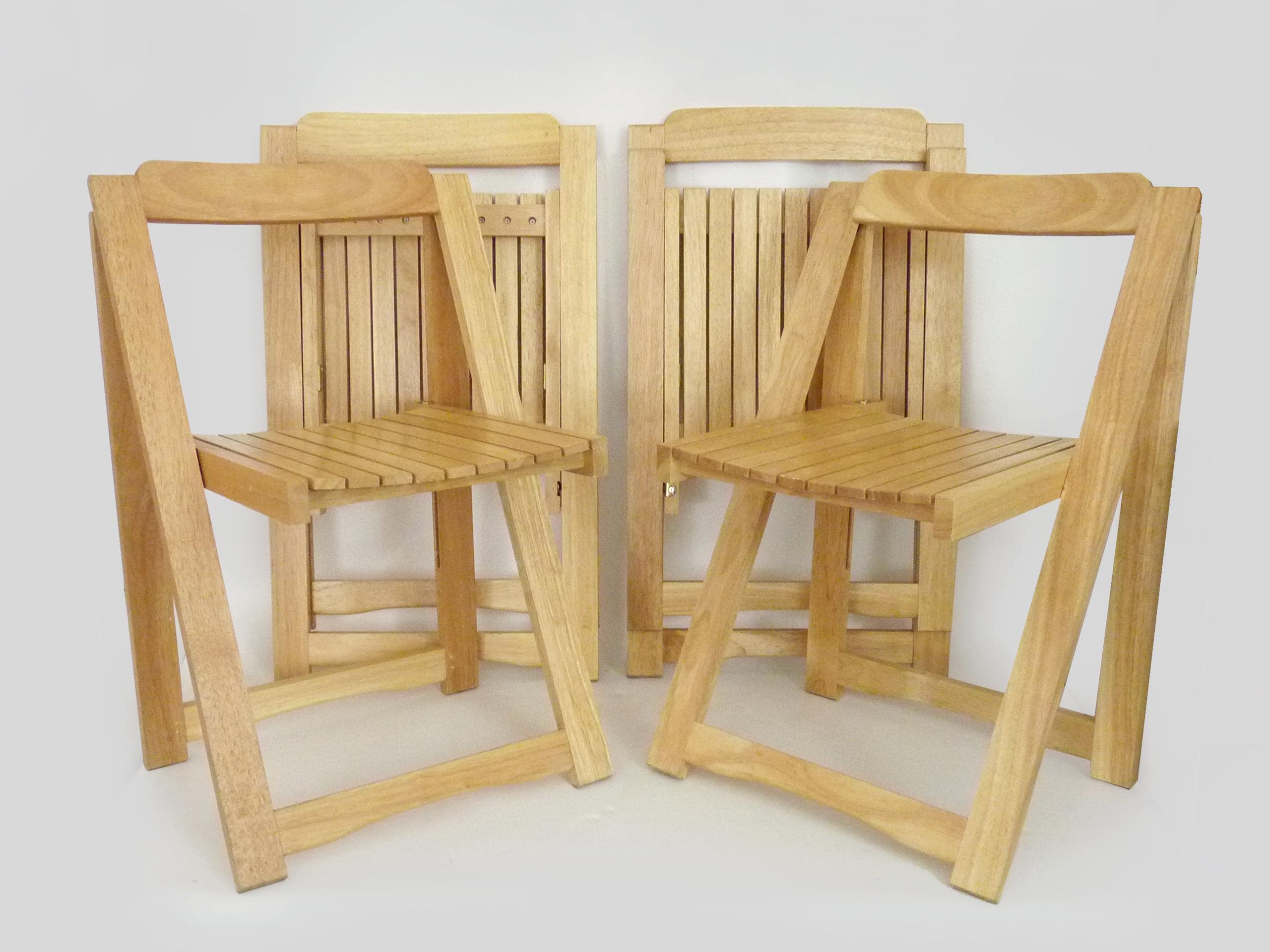 Set of 4 Vintage Aldo Jacober Style Folding Chairs in Light Wood