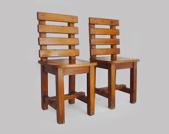 Pair of Vintage Solid Oak Chairs from the 1970s