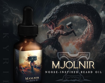 Viking Beard Oil ᛟ Scent: MJOLNIR • Viking Gifts For Men • The Best Beard Gift For Him Leather Thor