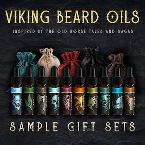 Aceite para barba de regalo para hombres / Paquetes de muestra de aceite para barba Viking - Regalo de Navidad para él - Regalos de cumpleaños para hombres / Regalos Viking / Regalos para rellenar calcetines navideños