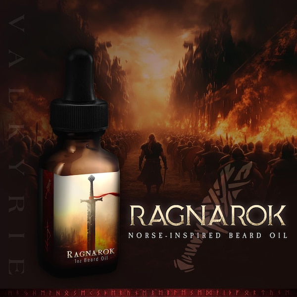 Óleo de barba Viking ᛟ Fragrância: RAGNAROK • Presentes Viking para homens • O melhor presente de barba para ele
