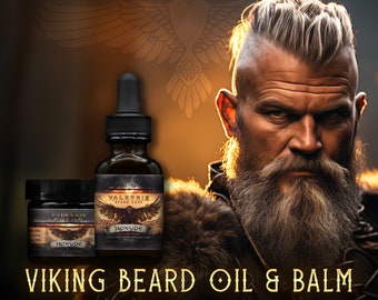 Coffret cadeau combiné huile et baume à barbe Viking ᛟ Cadeaux Viking pour hommes ᛟ Le meilleur cadeau de soin de barbe pour lui | Cadeau de Noël