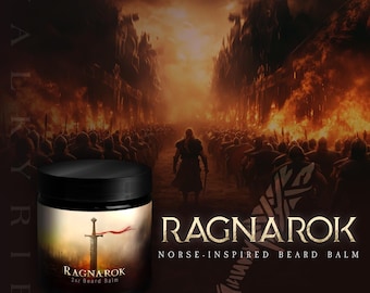 Bálsamo para barba Viking 57 g (2 oz) • Aroma: RAGNAROK • Regalos Viking para hombres • El mejor híbrido de bálsamo y manteca para barba • Regalo para él/esposo