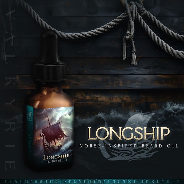 Óleo de barba Viking ᛟ Fragrância: THE LONGSHIP • Presentes Viking para homens • O melhor presente de barba para ele