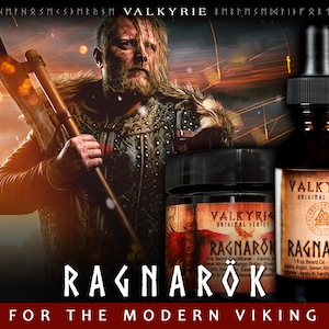 Pu&ograve; includere: Due bottiglie di prodotti per la cura della barba a tema vichingo. La bottiglia pi&ugrave; grande &egrave; etichettata "Valkyrie Original Series Ragnar&ouml;k 1 fl oz Beard Oil". La bottiglia pi&ugrave; piccola &egrave; etichettata "Valkyrie Original Series Ragnar&ouml;k 2 oz Beard Conditioner".