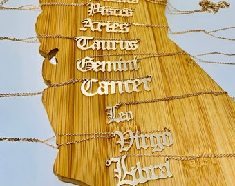 Gold Old English Astrology Horoscope Sign Necklace