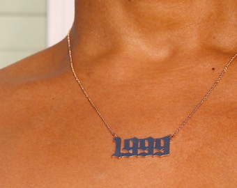 Gold Old English Birth Year Necklace