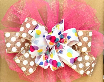 Happy Birthday Bow | Birthday Burlap Bow | Women's Gift Wrap Bow