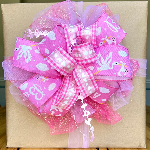 It's a Girl Bow, Pink Baby Girl Bow, Baby Shower Decor, Pink Baby Shower Wreath Bow