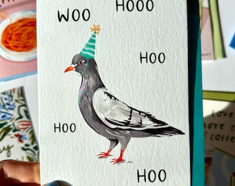 Tarjeta de cumpleaños con paloma, tarjeta de felicitación divertida, pájaro de cumpleaños