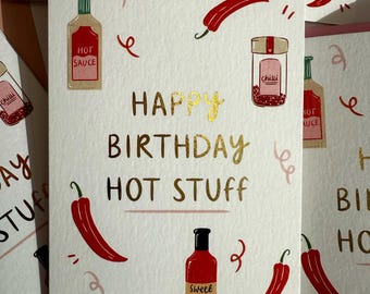 Birthday Hot Stuff Card, Chilli Pun Card, A6 Blank Inside