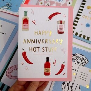 Hot Stuff Anniversary Card, Chilli Pun Card, A6 Blank Inside image 2