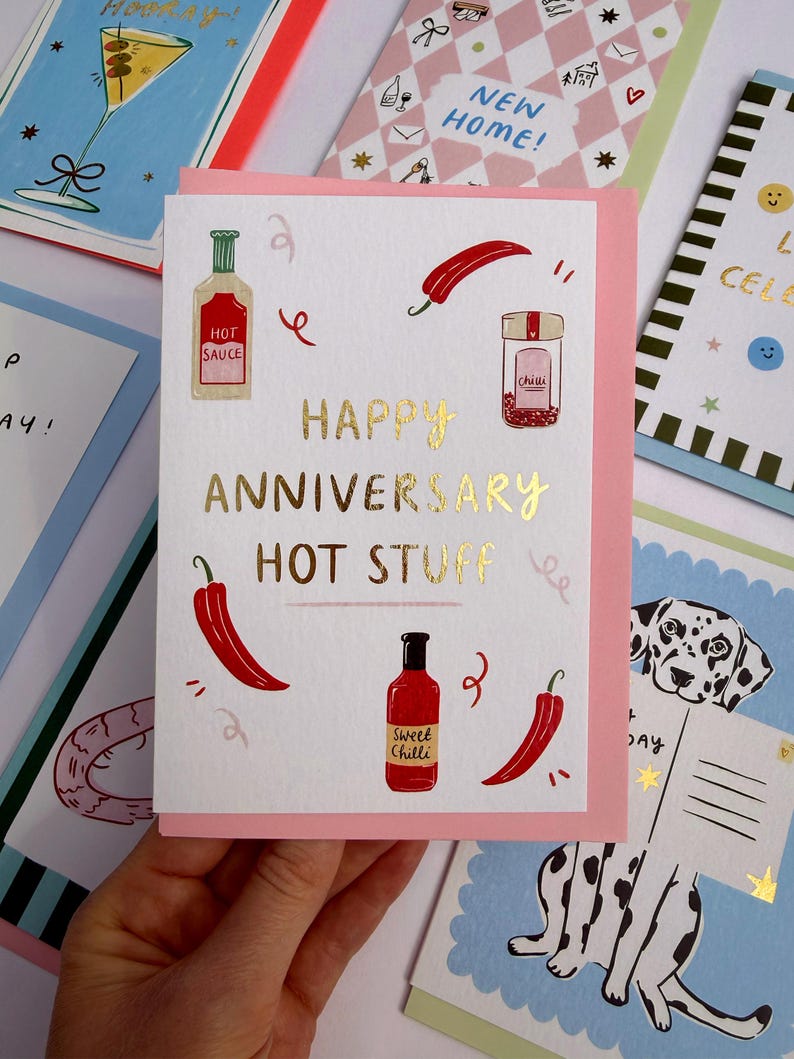 Hot Stuff Anniversary Card, Chilli Pun Card, A6 Blank Inside image 2