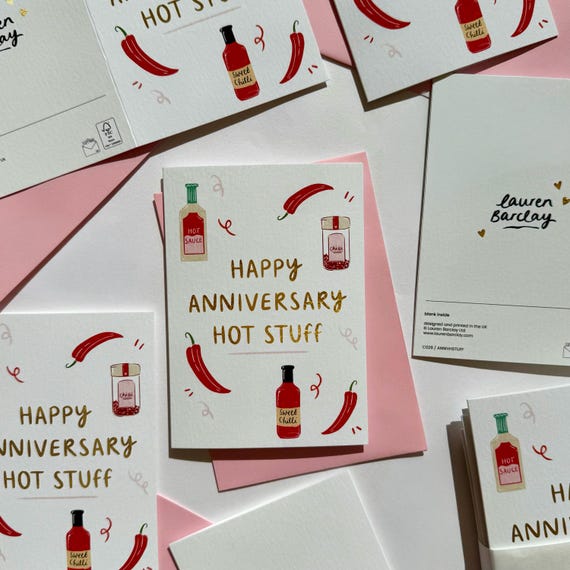 Hot Stuff Anniversary Card, Chilli Pun Card, A6 Blank Inside