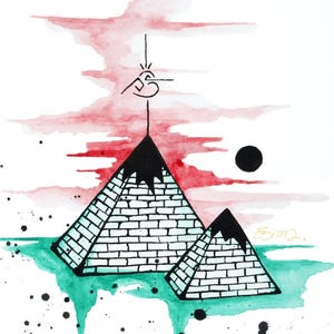 Pyramid Artwork, Pyramid Painting, Egypt Artwork, Pyramid Drawing, Travel Artwork, Print, Canvas Prints, Pyramid Prints, Wall Art, Room Art