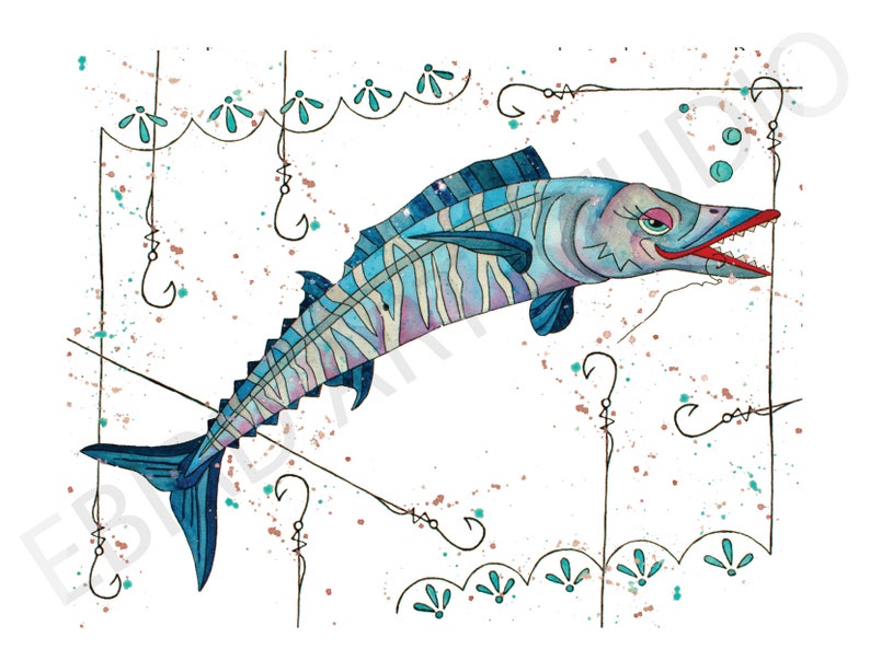 Download Wahoo Painting Fish Painting Wahoo Hooks Lace Fishing Painting Fishing Artwork Fishing Drawing Wahoo Watercolor Girls Who Fish Painting Art Collectibles Kromasol Com