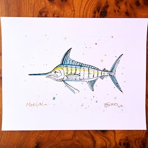 Marlin Fish, Fish Prints, Fish Painting, Fish Art, Fish Marlin Fish, Marlin Drawing, Marlin Painting, Watercolor Marlin, Nautical Art