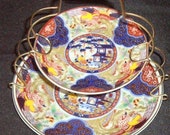 Imari ware 2-tier plates with metal holder rack (Japan)