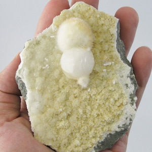 3,9" Okenit- & Gyrolit 308g - Indien. Vackra naturliga vita bomullstusskristaller. Bergmineralprov. Chakra Healing Reiki N3351