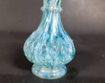 VTG Hand Blown Spatter Glass Teal With White Bottle Perfume Barber 3.5"