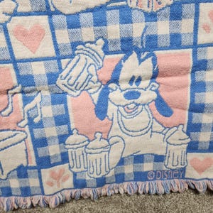 Avon 1994 Disney Babies Throw Blanket Mickey Minnie Mouse Pink Blue Woven immagine 6
