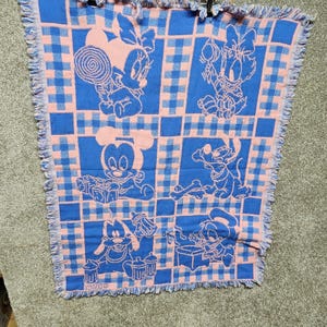 Avon 1994 Disney Babies Throw Blanket Mickey Minnie Mouse Pink Blue Woven immagine 8