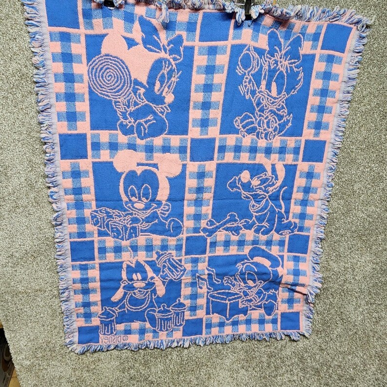 Avon 1994 Disney Babies Throw Blanket Mickey Minnie Mouse Pink Blue Woven immagine 8