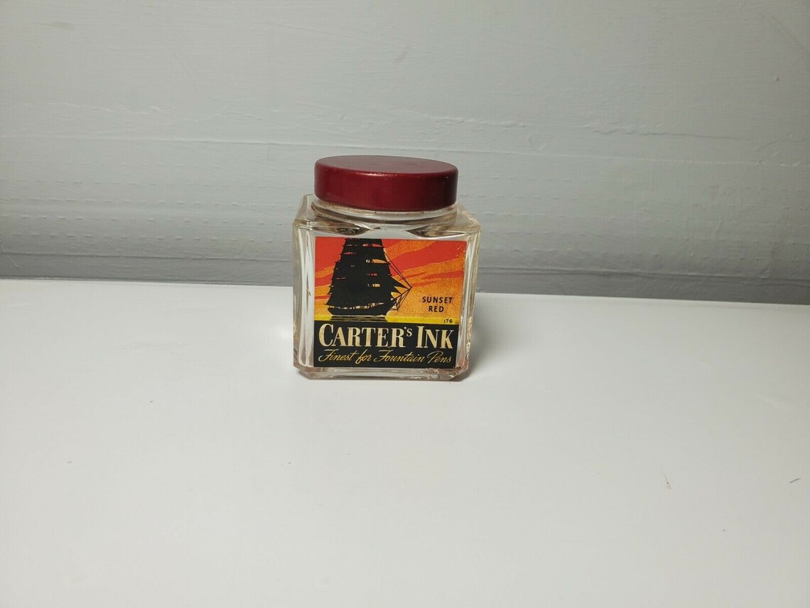 Vintage Carter's Fountain Pen Ink Bottle Sunset Red Color Etsy