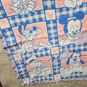 Avon 1994 Disney Babies Throw Blanket Mickey Minnie Mouse Pink Blue Woven immagine 5