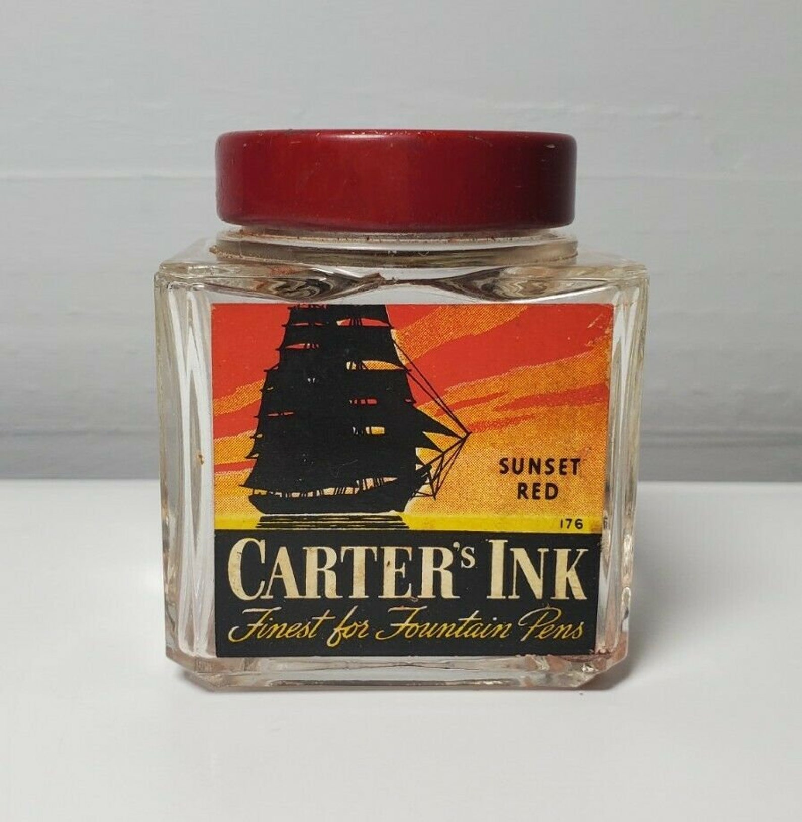 Vintage Carter's Fountain Pen Ink Bottle Sunset Red Color Etsy