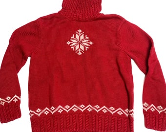 Hand Knitted Ralph Lauren red Sweater, Snowflake / Winter / Holiday / Christmas