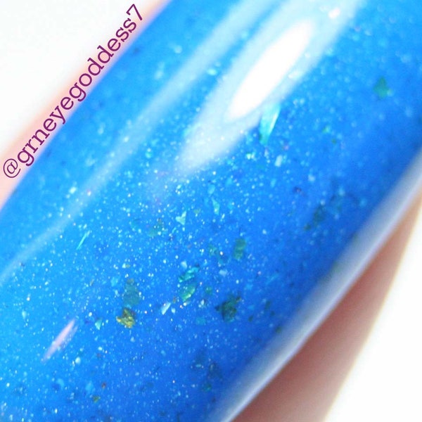 Gag Me with a Spoon-Neon Blue with green to gold ucc flakes and scattered holo -California Dreaming collection by Necessary Evil Polish