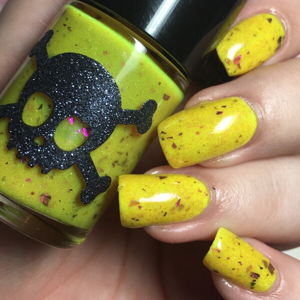 Totally Tubular - Neon Yellow with fuscia metallic flakes and scattered holo -California Dreaming collection by Necessary Evil Polish