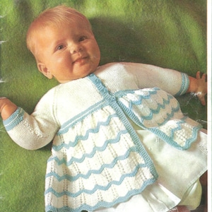 PDF Vintage baby knitting pattern Scalloped long jacket matinee 1940s 6 month baby infant child #20
