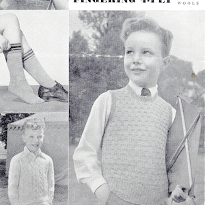 Vintage Boy's Knitting Pattern: Cricket Jumper, Lumber Jacket, Socks (5-8 Years) (PDF Pattern)