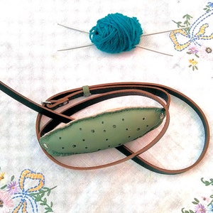 LONG Leather Knitting Belt stuffed with sheepswool or horsehair; strong hand-stitched quality handmade to order #109