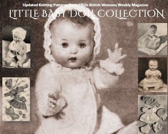 Paper copy of Vintage Baby Doll knitting 6 1/2 inch 16.5cm; 6 patterns 1950s lovely outfits layette for Berenguer Rosebud 21  pages #83