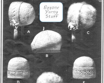 PDF Vintage Knitting post-WW1 Babies Hats Beanies Hoods & Bonnets nine traditional classic Patterns Newborn Toddlers #35