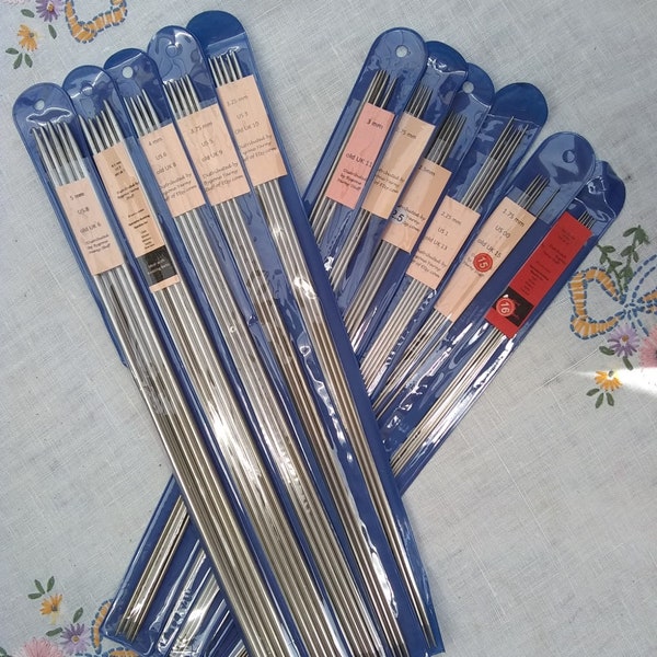 Long steel/alum knitting Needles 35cm/30cm dpns for guernseys Fair-Isle in sets of 5, by Tracked Post with more than 2 items ; 1.5mm-5mm #86