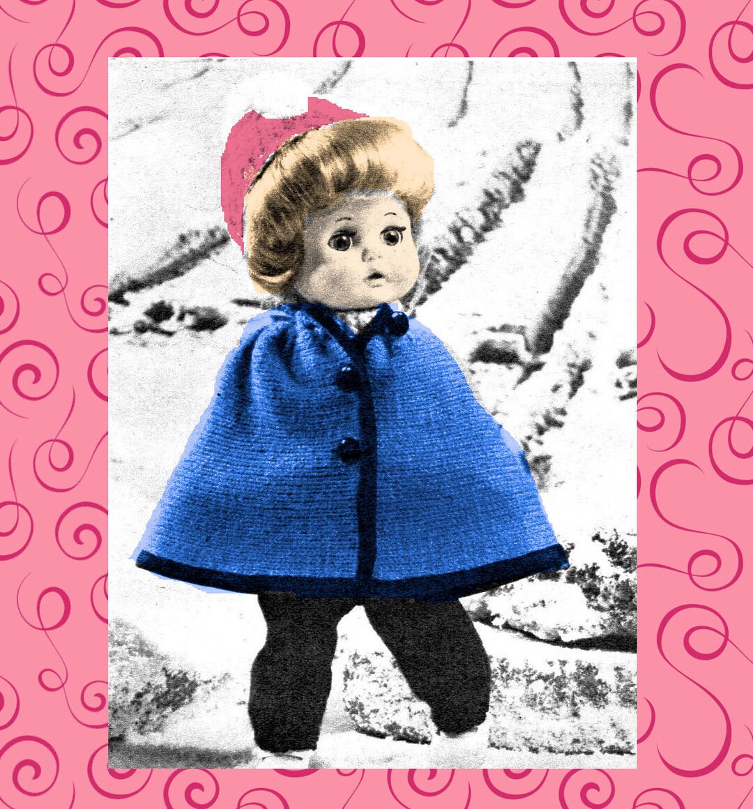 Doll Vintage Outfits Knitting Pattern Jumper Trousers Cape Etsy