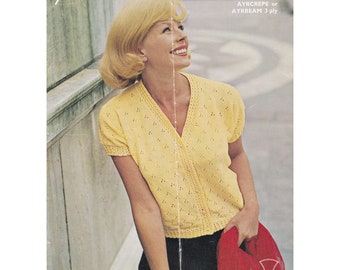 Summer Knitted Cardigan short sleeved 1960s lightweight yarn front-buttons 3 ply sizes 34 - 42 inches PDF #140