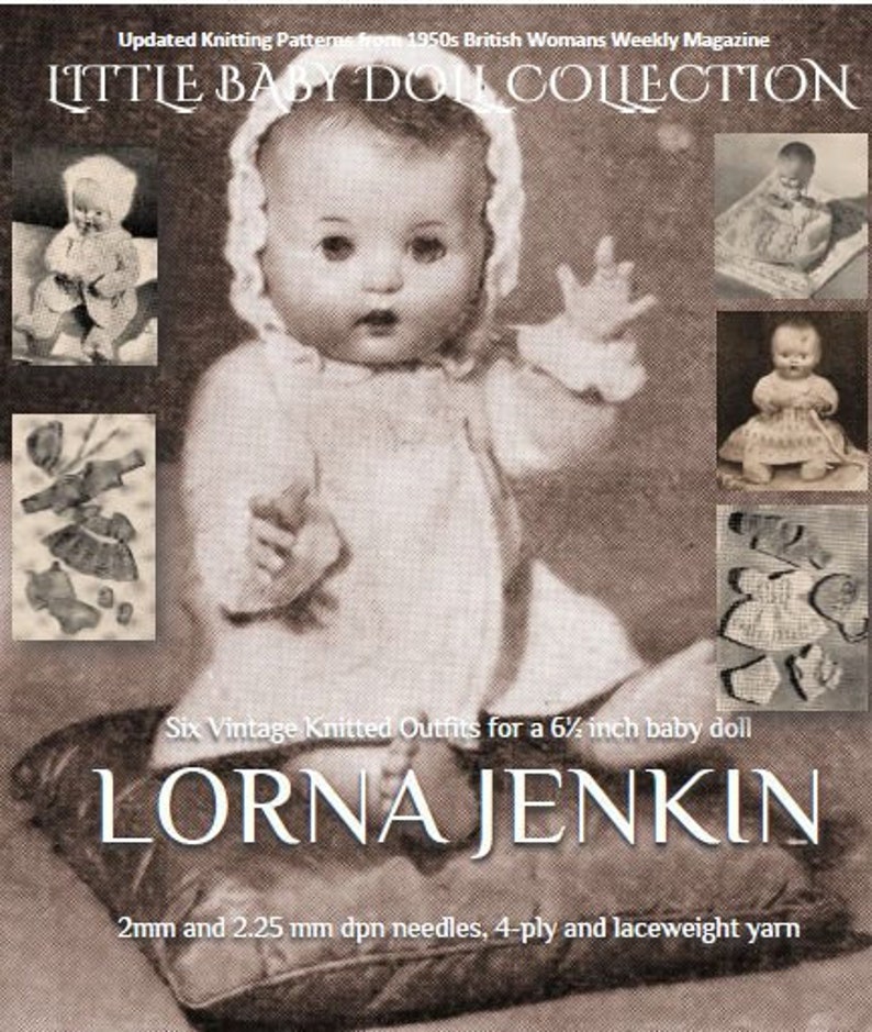 PDF Vintage Tiny Doll knitting 6 12 inch 16.5cm Collection 2 and 4-ply fingering 6 patterns lovely outfits Berenguer Rosebud baby doll #83
