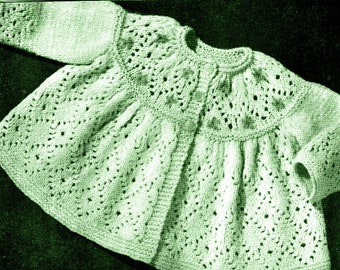 PDF Vintage knitting Baby Newborn dress & jacket matinee coat 18 inch chest, 3.25mm needles, 4-ply fingering yarn #149