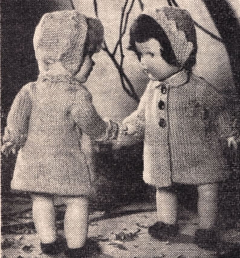 PDF Vintage doll knitting pattern 7 1/2 inches Rosebud twin dolls COAT & BONNET 2 mm knitting needles fingering or laceweight yarn 97 zdjęcie 1