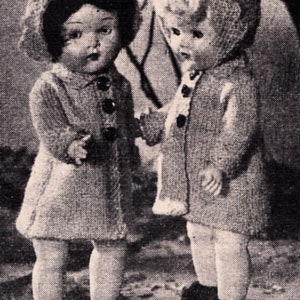 PDF Vintage doll knitting pattern 7 1/2 inches Rosebud twin dolls COAT & BONNET 2 mm knitting needles fingering or laceweight yarn 97 image 2