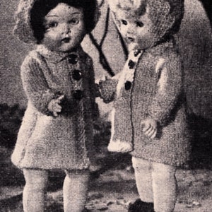 PDF Vintage doll knitting pattern 7 1/2 inches Rosebud twin dolls COAT & BONNET 2 mm knitting needles fingering or laceweight yarn 97 zdjęcie 2