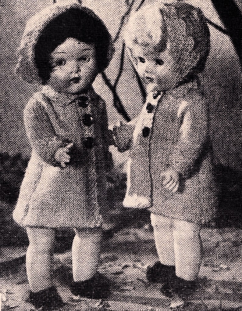 PDF Vintage doll knitting pattern 7 1/2 inches Rosebud twin dolls COAT & BONNET 2 mm knitting needles fingering or laceweight yarn 97 zdjęcie 2