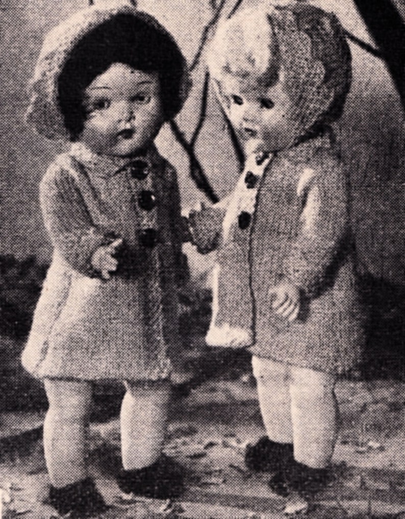 PDF Vintage doll knitting pattern 7 1/2 inches Rosebud twin dolls COAT & BONNET 2 mm knitting needles fingering or laceweight yarn 97 image 2