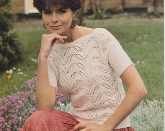 Leaf Lace Short Sleeve Sweater Knitting Pattern (34-38 inches) (PDF Pattern)