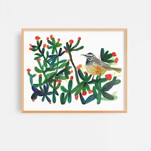 Cactus Wren on a Tree, Bird Art Print